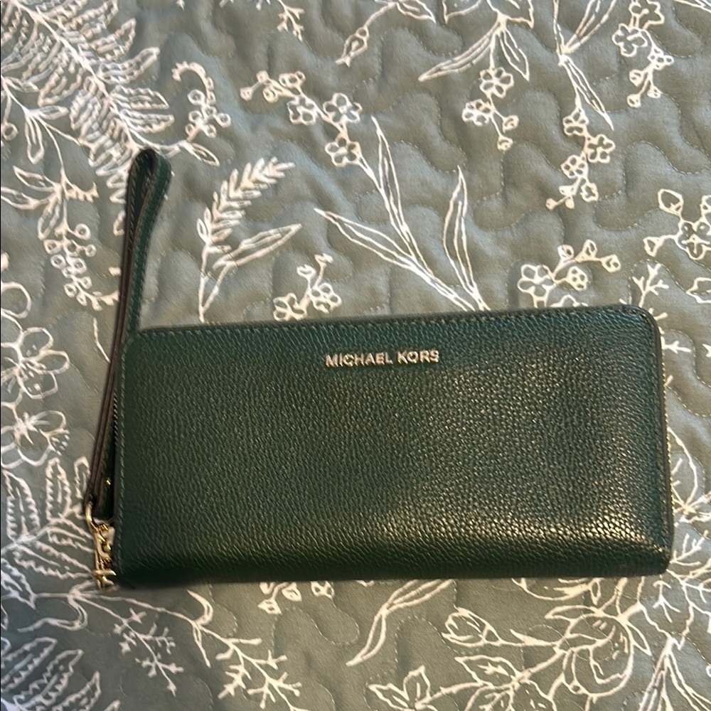 Michael Kors Forest Moss Green Leather Wristlet